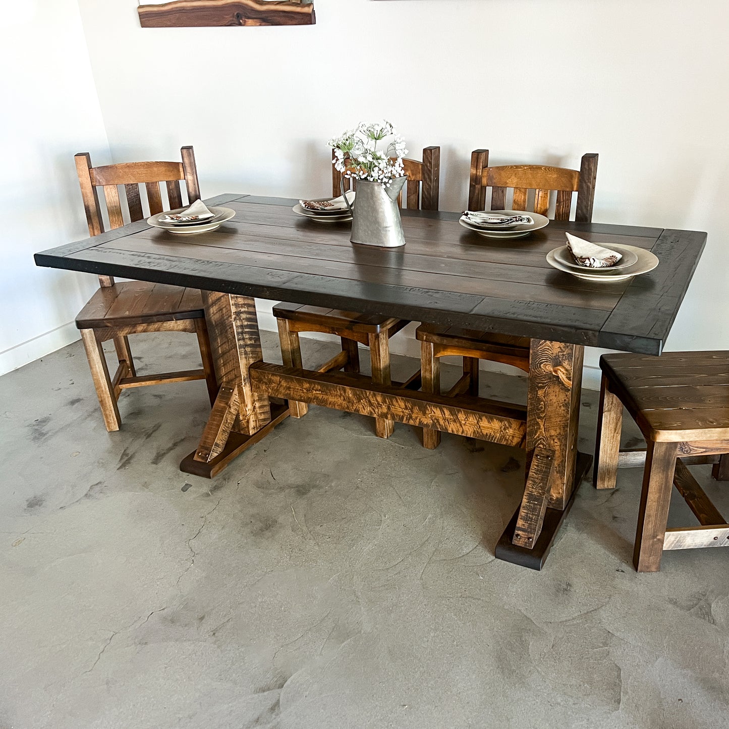 Weathered Outlaw Trestle Dining Table