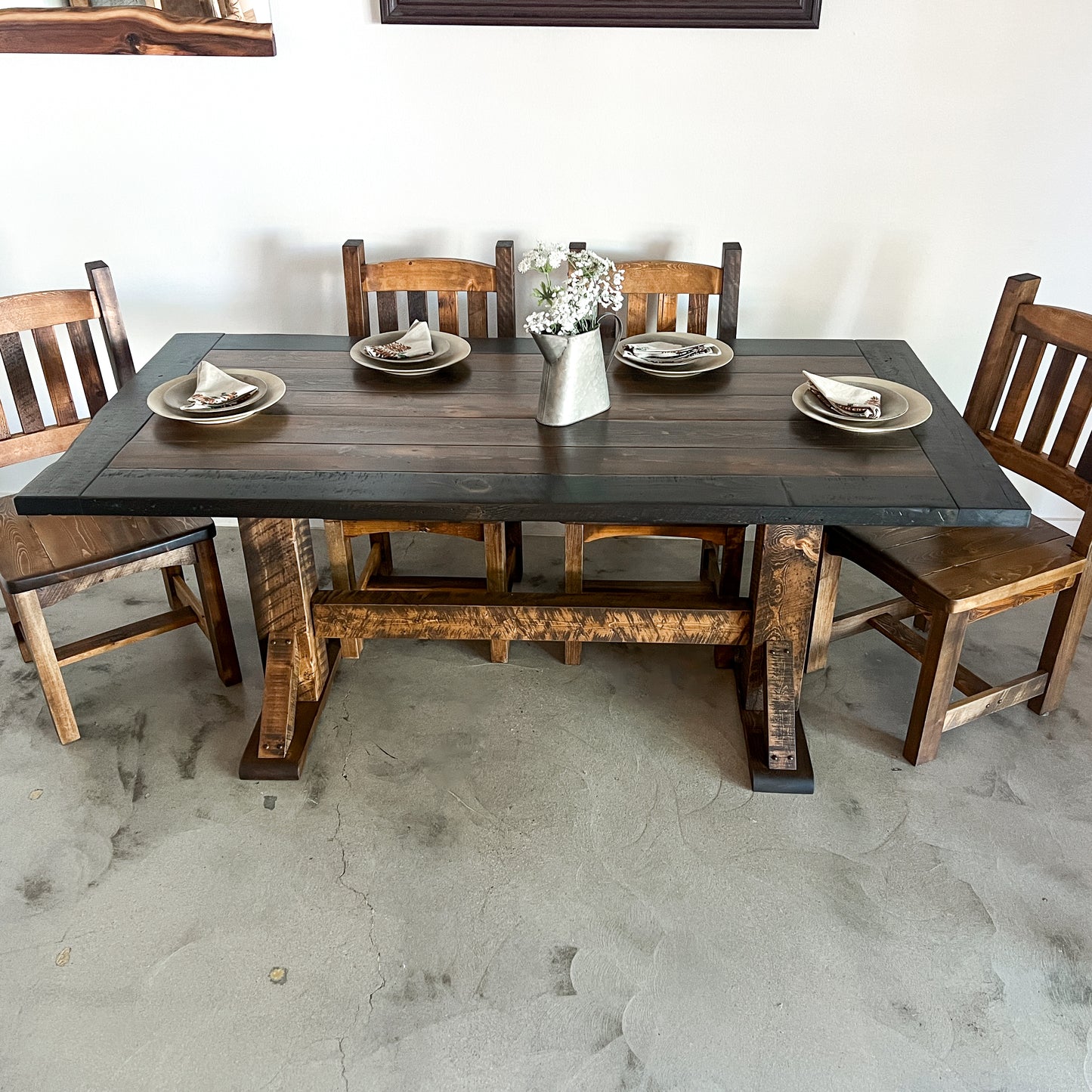 Weathered Outlaw Trestle Dining Table