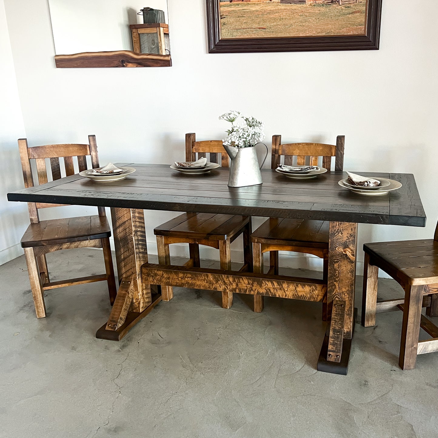 Weathered Outlaw Trestle Dining Table