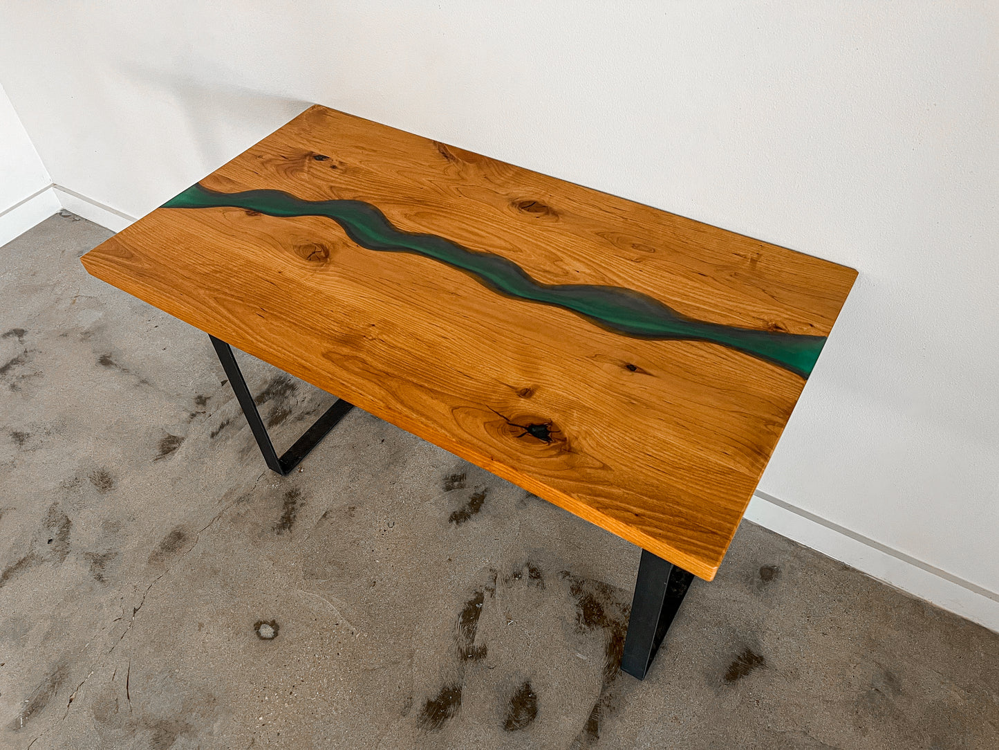 Epoxy River Desk - Alder with metal legs